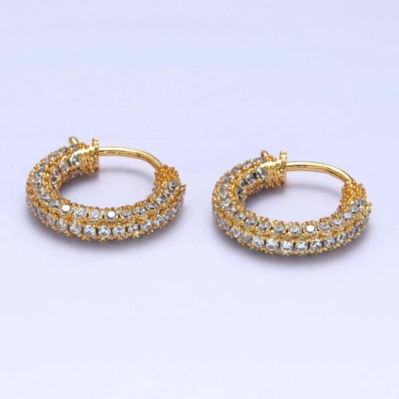 Micropave gold huggie earring; nwot - Picture 3 of 5